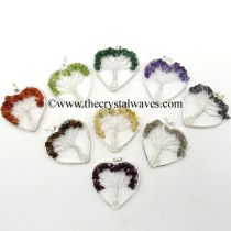 Mix Assorted Gemstone Chips Heart Shape Tree Of Life Pendant