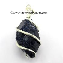 Blue Goldstone Hammered Nuggets Cage Wrapped Pendant