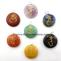 Round Cab Sanskrit Chakra Symbols Engraved Pendant Set