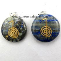 Lapis Lazuli Round Cab Cho Ku Rei Engraved Pendant