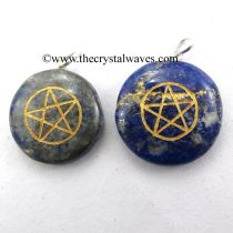 Lapis Lazuli Round Cab Pentagram Engraved Pendant