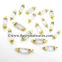 Crystal Quartz Small Handknapped Rectangle Gold Electroplated Pendant / Connector