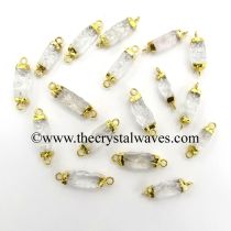 Crystal Quartz Small Handknapped Cylinder Gold Electroplated Pendant / Connector