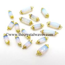 Opalite Small Handknapped Cylinder Gold Electroplated Pendant / Connector