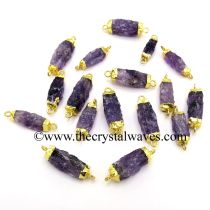 Amethyst Handknapped Rectangle Gold Electroplated Pendant / Connector