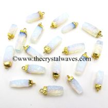 Opalite Handknapped Rectangle Gold Electroplated Pendant