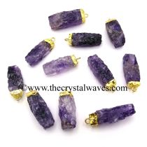 Amethyst Handknapped Rectangle Gold Electroplated Pendant