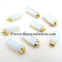 Opalite Small Handknapped Rectangle Gold Electroplated Pendant