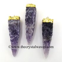 Amethyst Handknapped Long Tooth Gold Electroplated Pendant