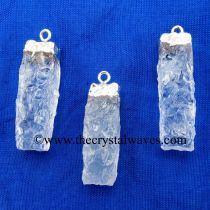 Crystal Quartz Small Handknapped Rectangle Silver Electroplated Pendant