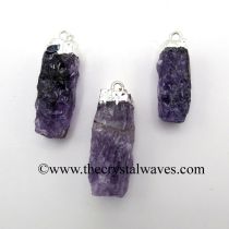 Amethyst Small Handknapped Rectangle Silver Electroplated Pendant