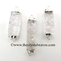 Crystal Quartz Handknapped Rectangle Silver Electroplated Pendant / Connector