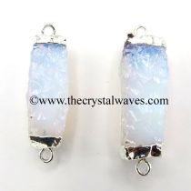 Opalite Handknapped Rectangle Silver Electroplated Pendant / Connector