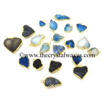 Blue Druzy Mix Assorted Shapes Gold Electroplated Pendants
