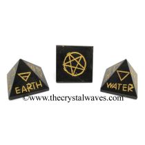 Black Agate 5 Element Engraved Small Pyramid