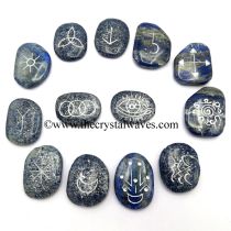 Lapis Lazuli Palmstone Witches Rune Set With Silver Writing