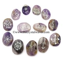 Amethyst Palmstone Witches Rune Set With Silver Writing