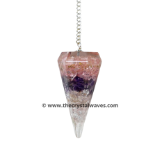 Rose, Amethyst & Crystal Quartz Chips Orgone Faceted Pendulum