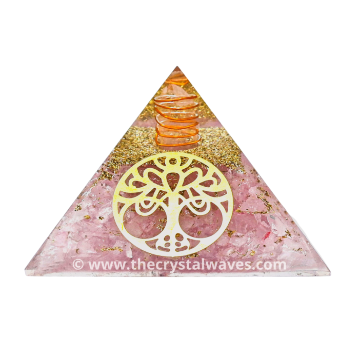 Rose Quartz Chips Orgone Pyramid With Vintage Tree Of Life Symbol