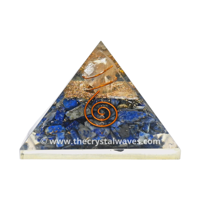 Lapis Lazuli Chips Big Orgone Pyramids With Copper Wrrapped Crystal Point