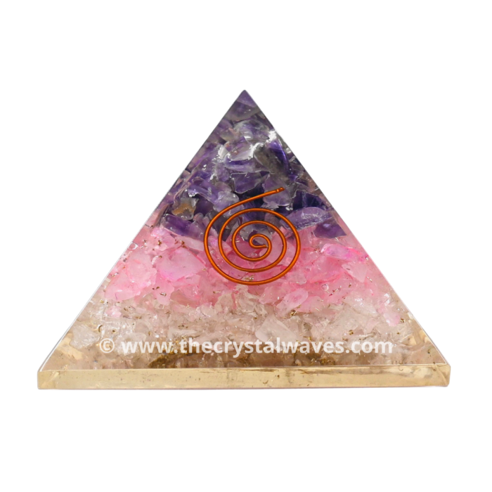 Rose Amethyst & Crystal Chips Orgone Pyramids With Copper Coil