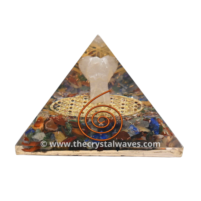 Chakra Chips Orgone Pyramid With Crystal Quartz Angel And Flower Of Life