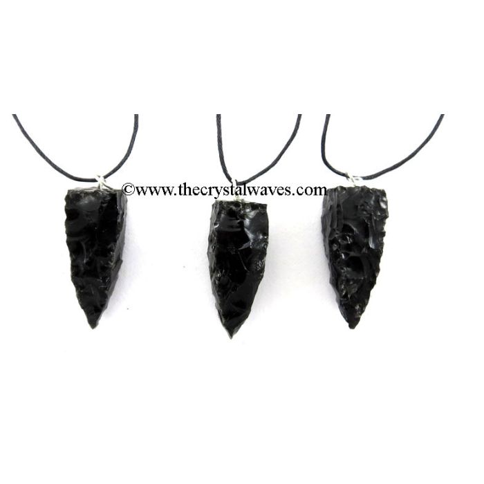 Black Obsidian 4 Side Handknapped Tooth Pendant