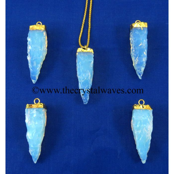 Opalite  4 Side Handknapped Tooth  Gold Electroplated Cap  Pendant