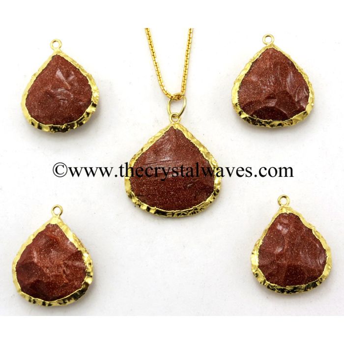 Red Goldstone Heart Handknapped Gold Electroplated Pendant