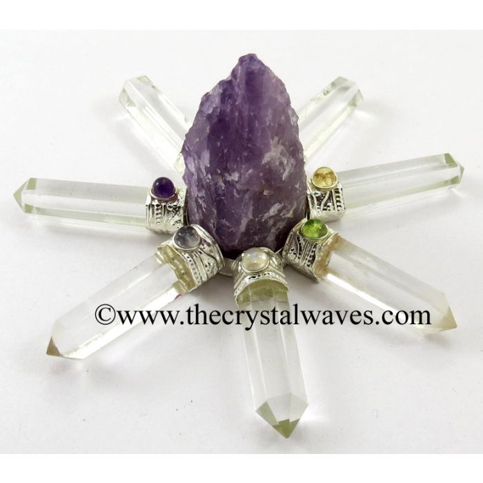 Amethyst Rough Point Crystal Pencil With Chakra Cabochon Energy Generator