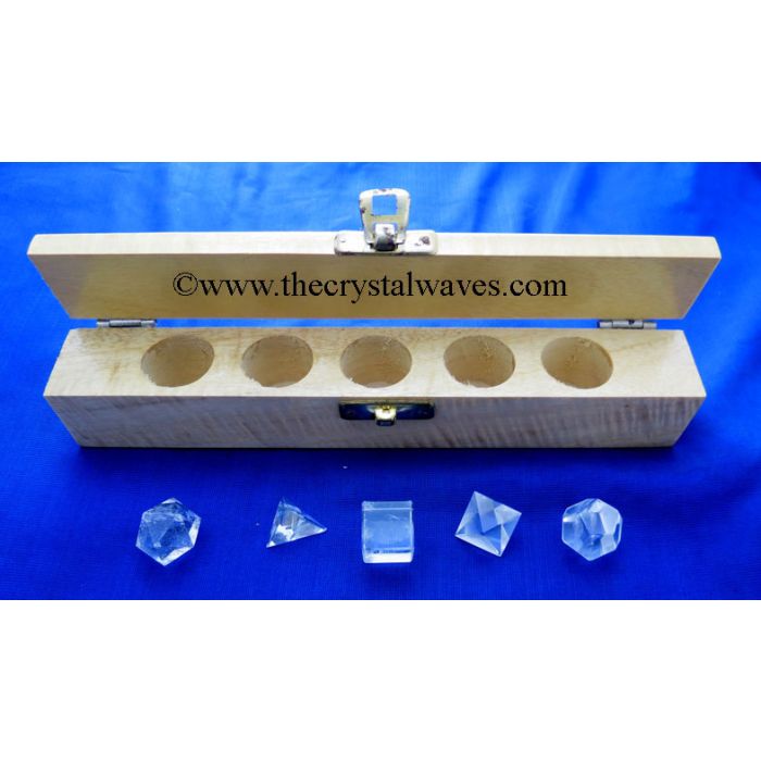 Crystal Quartz Geometry Set - 5 Pc  With Wooden Box