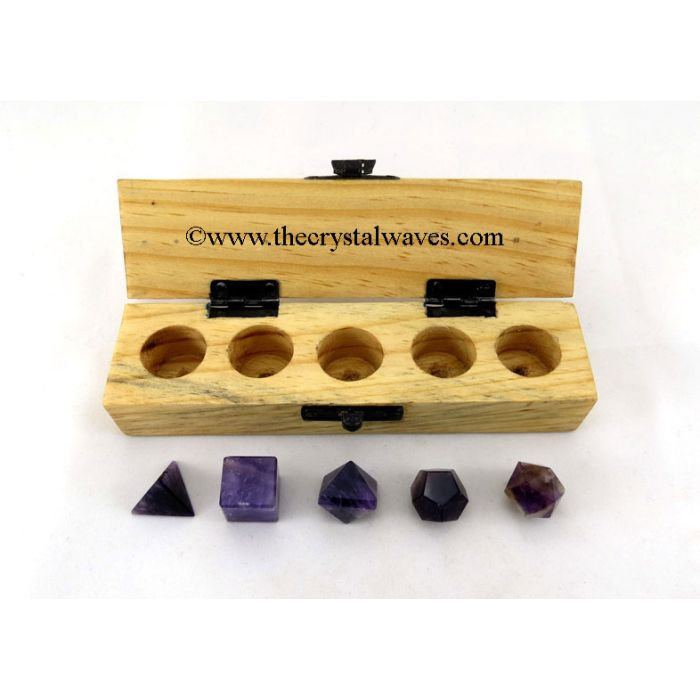 Amethyst Geometry Set - 5 Pc  With Wooden Box