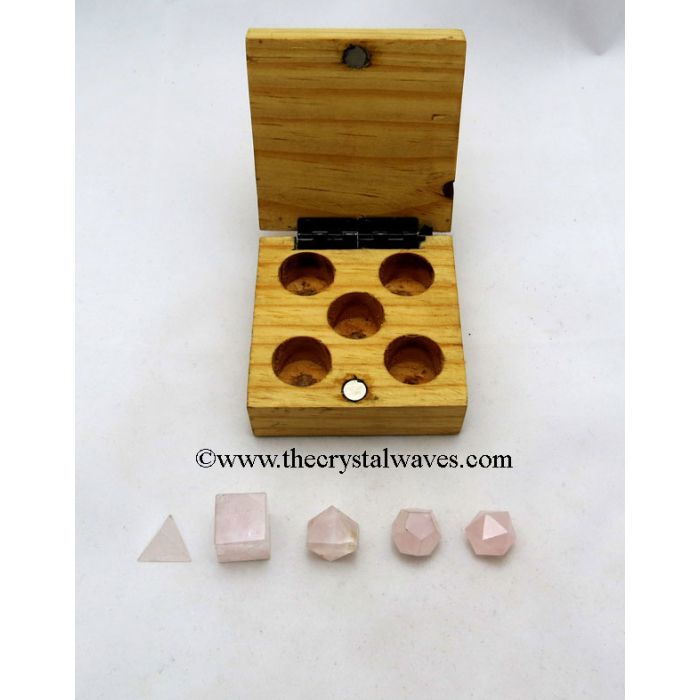 Rose  Quartz Geometry Set -  5 Pc With Wooden Box