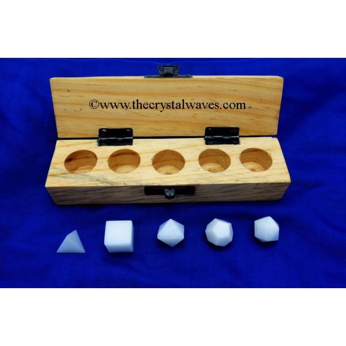 Snow Quartz  Geometry Set -  5 Pc With Wooden Box 