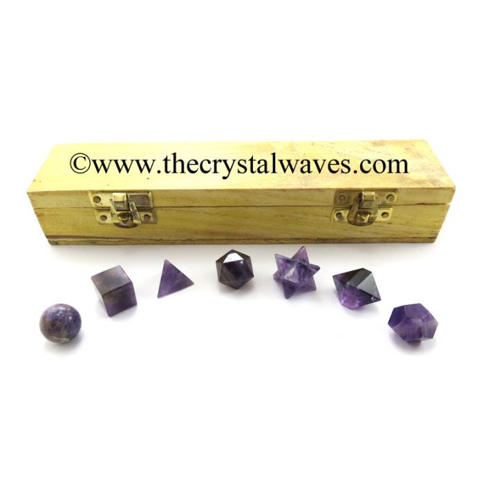 Amethyst Geometry Set - 7 Pc  With Wooden Box 