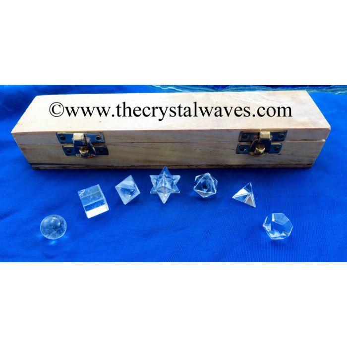 Crystal Quartz Geometry Set - 7 Pc  With Wooden Box