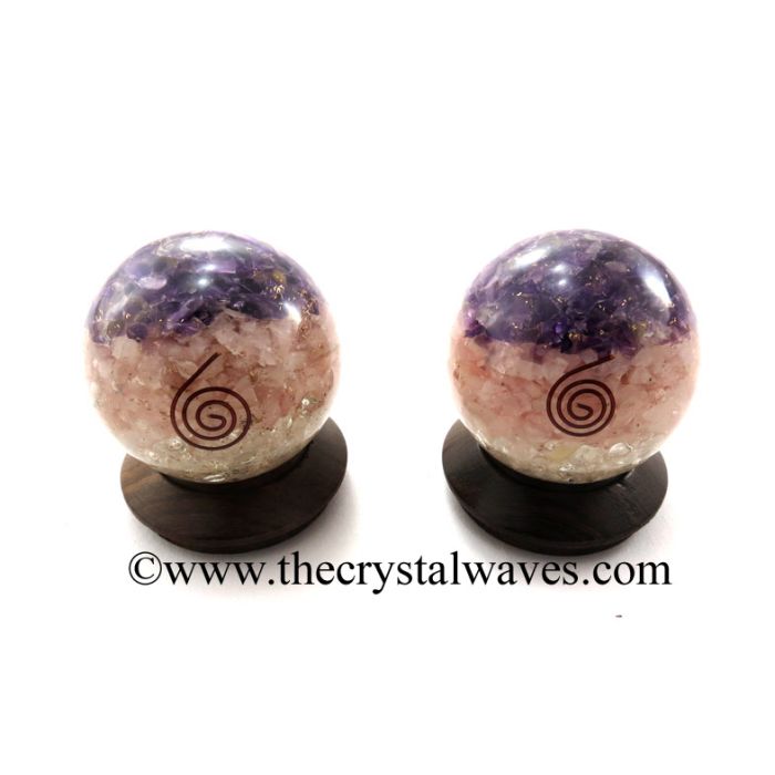 Rose Amethyst Crystal Chips Layered Orgone Ball / Sphere