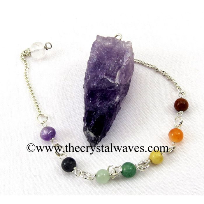 Amethyst  4 Sided Hand Knapped Pendulum With Chakra Chain 