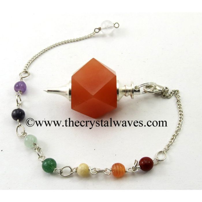 Red Aventurine Hexagonal Pendulum With Chakra Chain