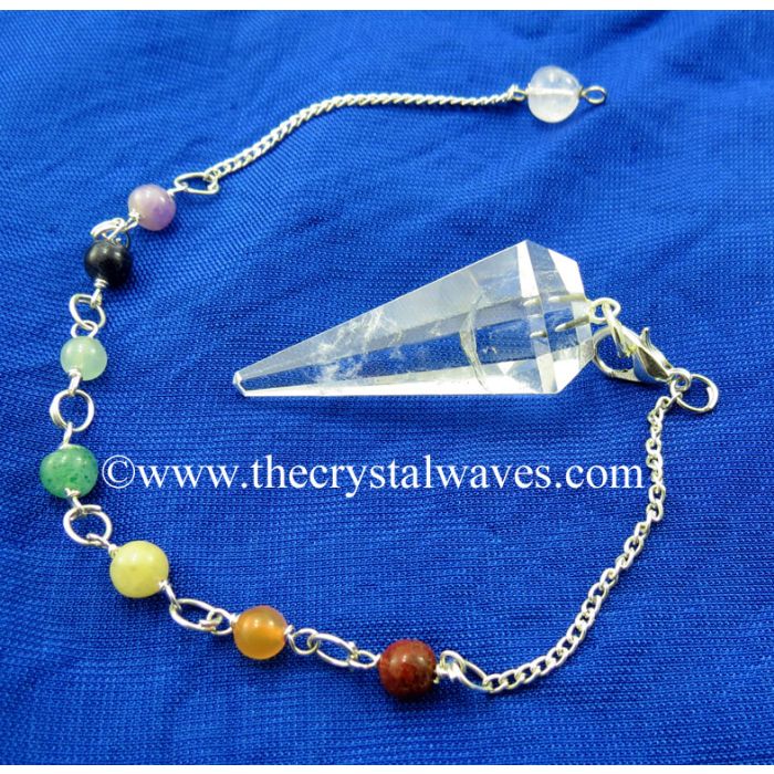 Crystal Quartz Good Quality Faceted Pendulum With Chakra Chain