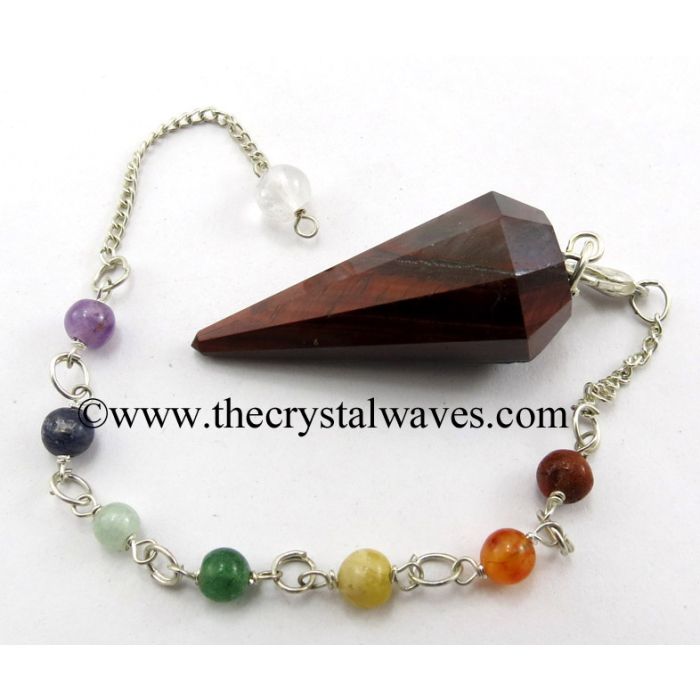 Red Tiger Eye Agate Faceted Pendulum With Chakra Chain