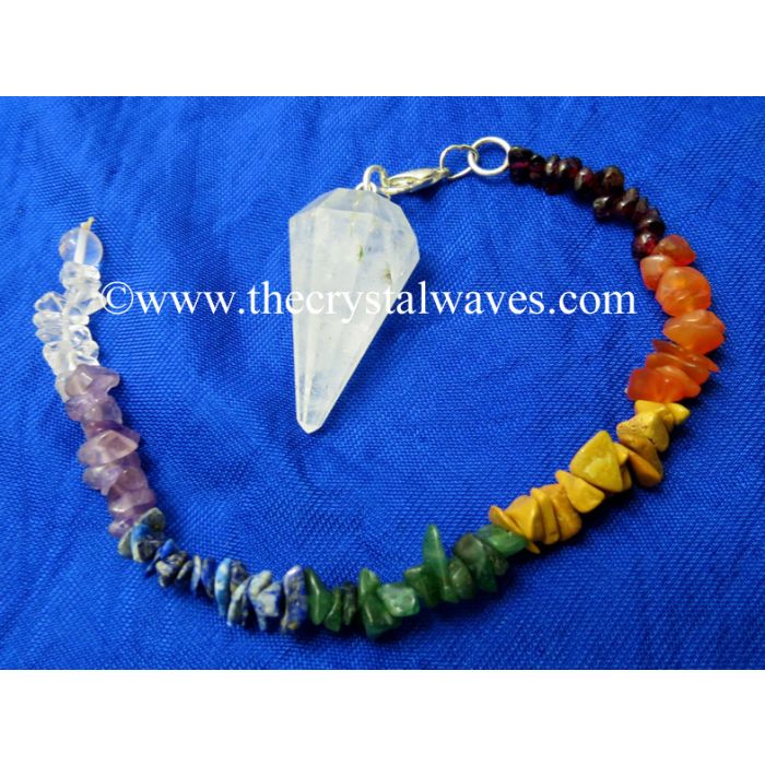 Crystal Quartz C Grade Faceted Pendulum With Chakra Chips Chain