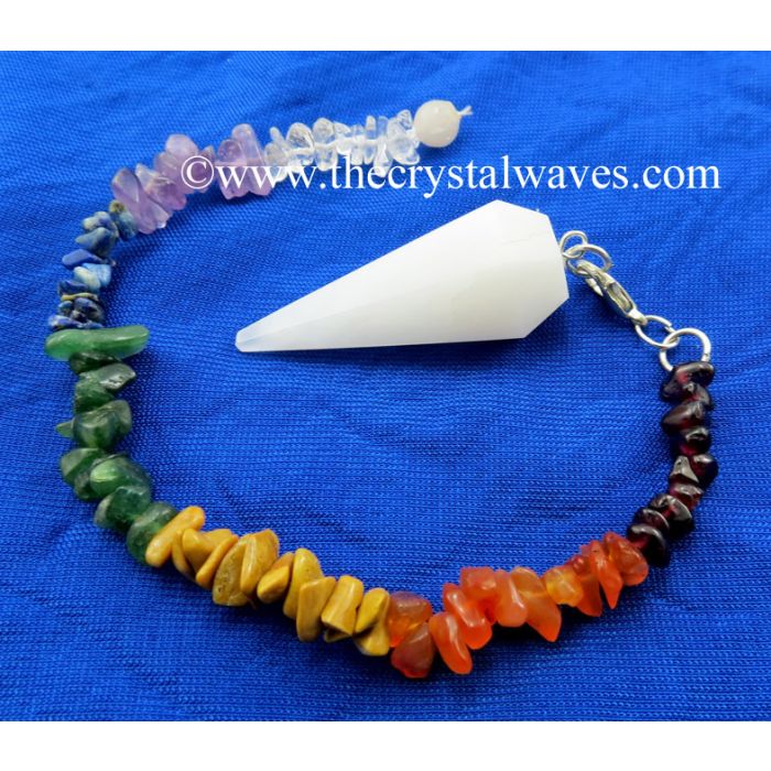 Snow Quartz Faceted Pendulum With Chakra Chips Chain