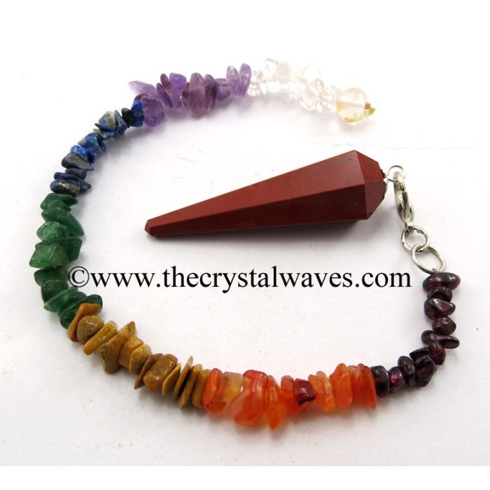 Red Jasper Faceted Pendulum With Chakra Chips Chain