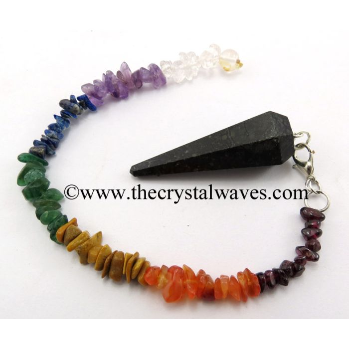 Nuummite / Coppernite Faceted Pendulum With Chakra Chips Chain