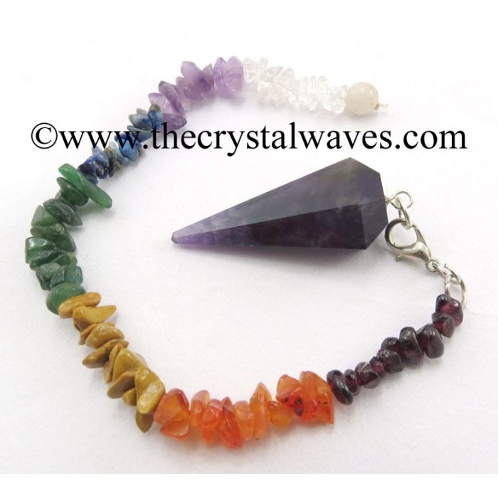 Amethyst Faceted Pendulum With Chakra Chips Chain