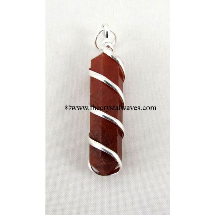 Red Jasper Cage Wrapped Pencil Pendant