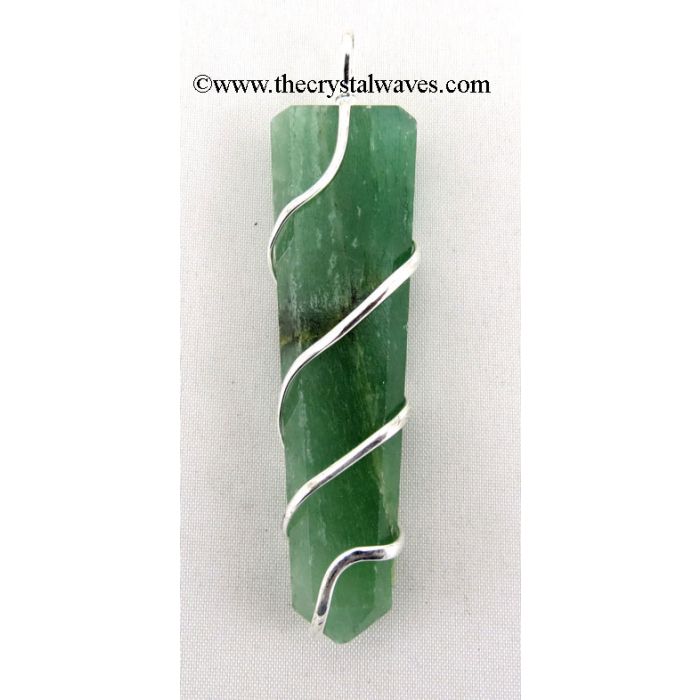Green Aventurine (Light) Cage Wrapped Flat Pencil Pendant
