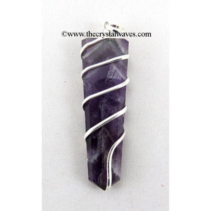 Amethyst Cage Wrapped Flat Pencil Pendant
