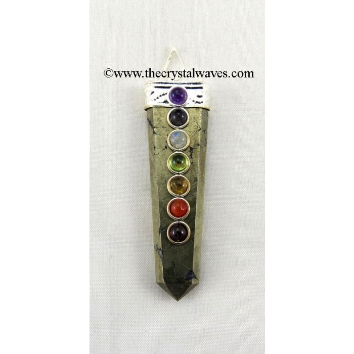 Pyrite Chakra Beads Flat Pencil Pendant